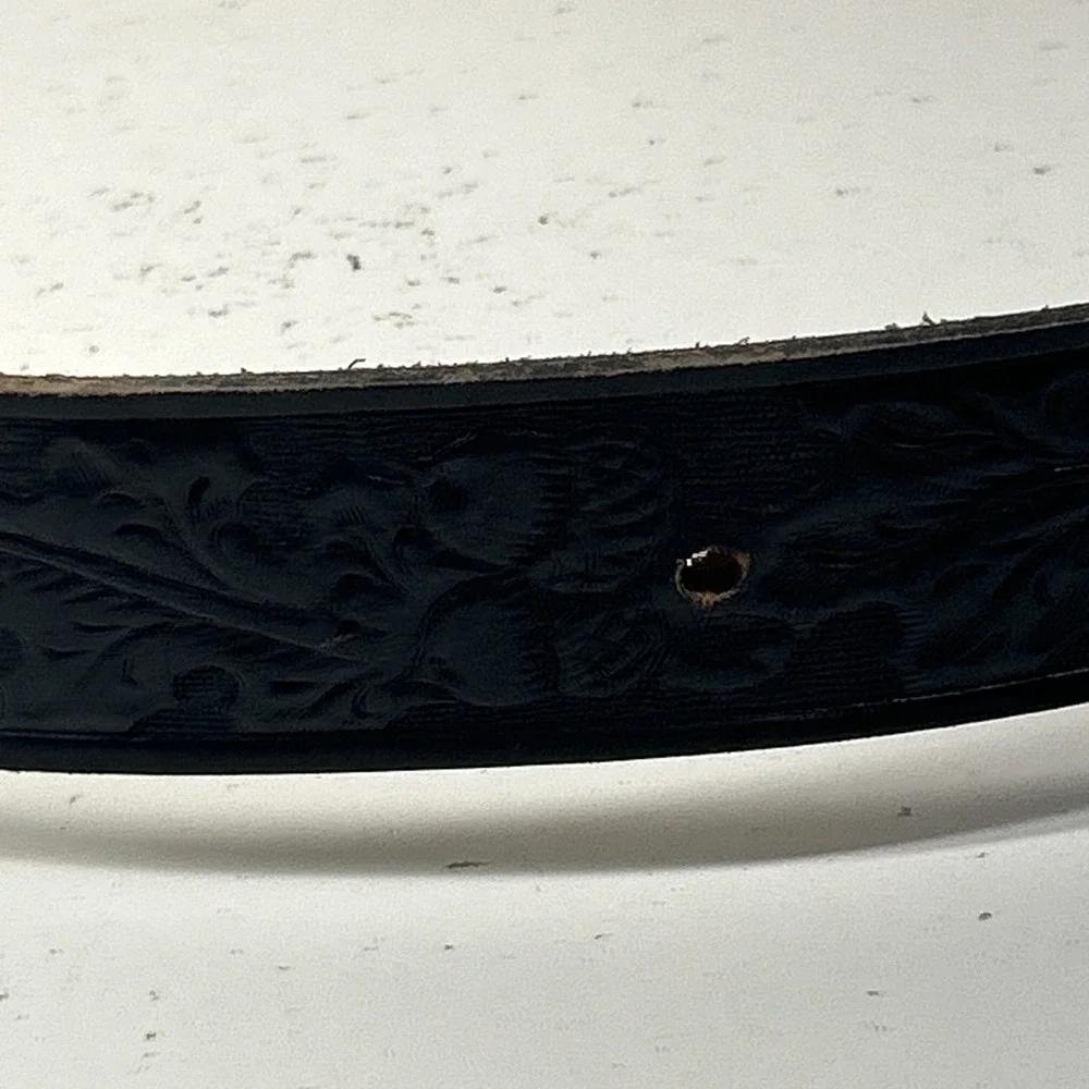Vintage Chambers Phoenix Tooled Black Leather Western Belt Size 40 USA Cowboy